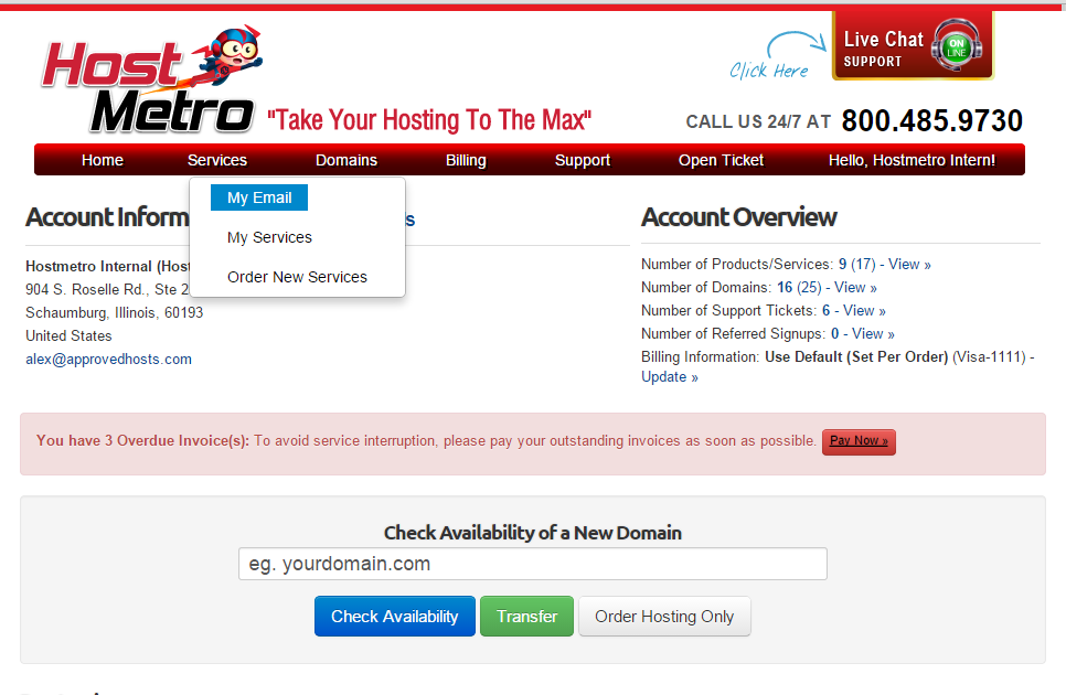 hostmetro dashboard